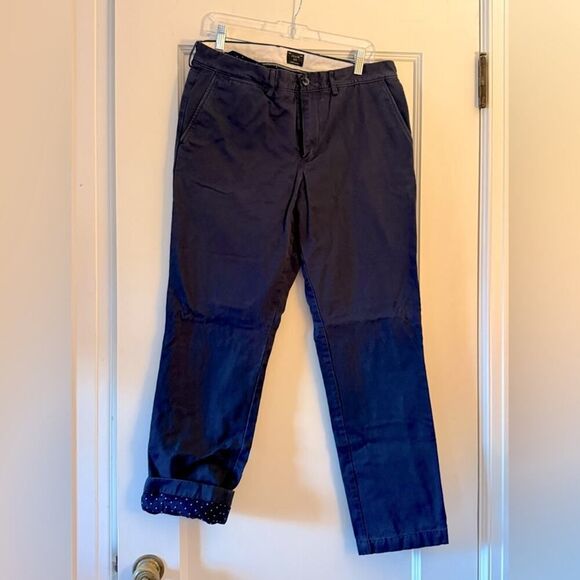 J. Crew 770 Khaki Chino pant w navy and white flannel lining 34 x 32 - Picture 1 of 8